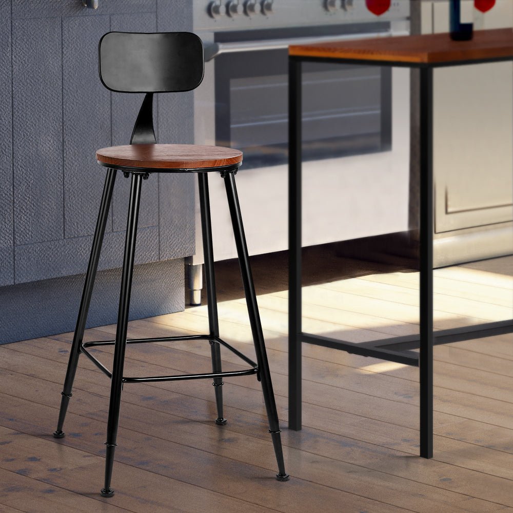 Zack Industrial Bar Stools – Pinewood Seat & Black Frame (Set of 2) - Barstool Express