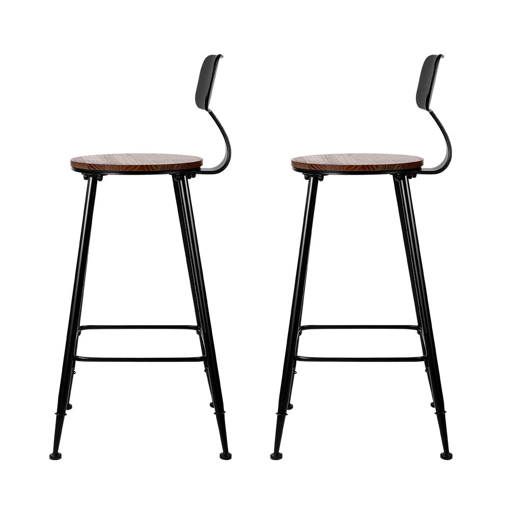 Zack Industrial Bar Stools – Pinewood Seat & Black Frame (Set of 2) - Barstool Express