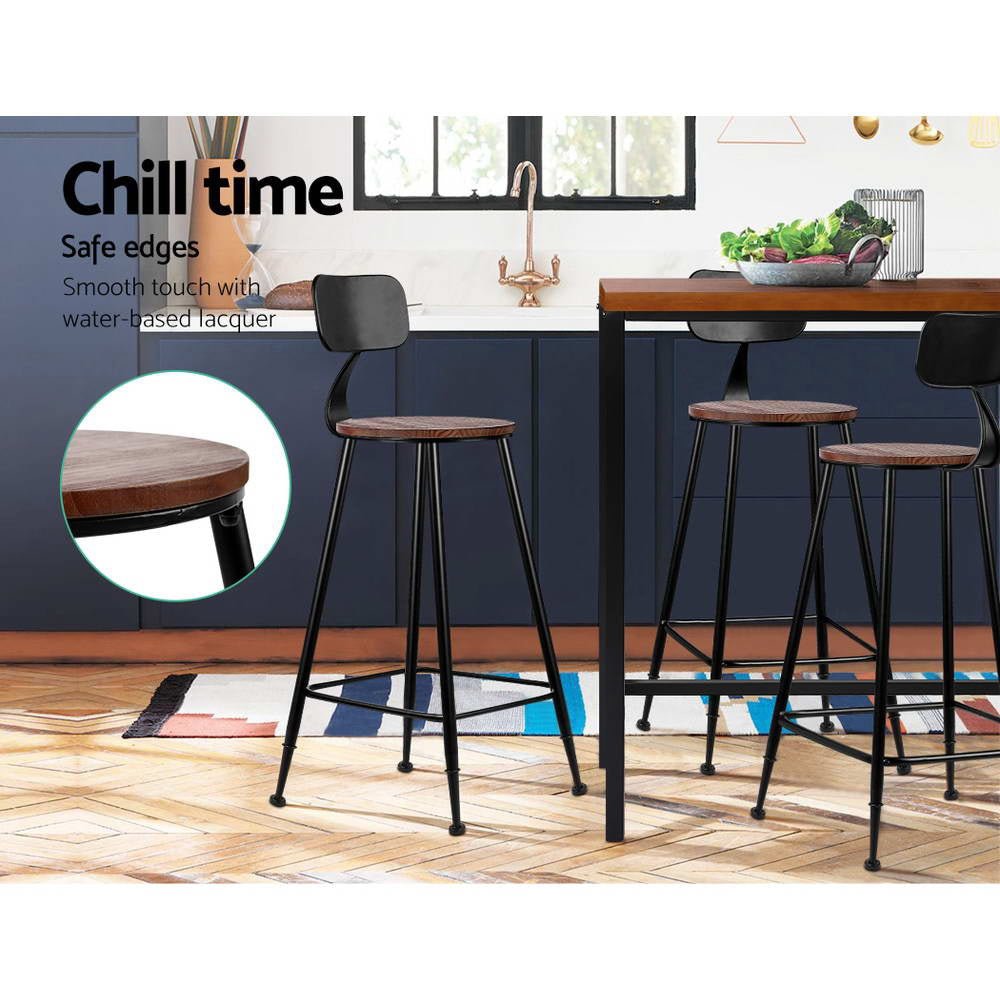 Zack Industrial Bar Stools – Pinewood Seat & Black Frame (Set of 2) - Barstool Express