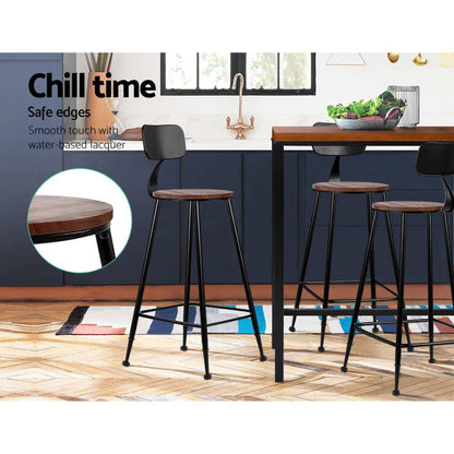 Zack Industrial Bar Stools – Pinewood Seat & Black Frame (Set of 2) - Barstool Express