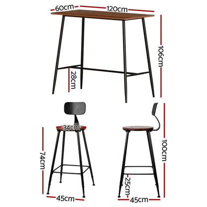 Zack Industrial Bar Table and Stools Set (3 Piece) - Barstool Express