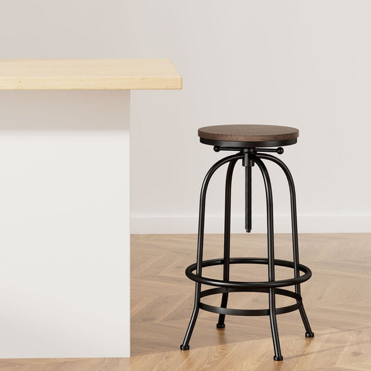 Zane Industrial Adjustable Bar Stool Elm Wood - Barstool Express