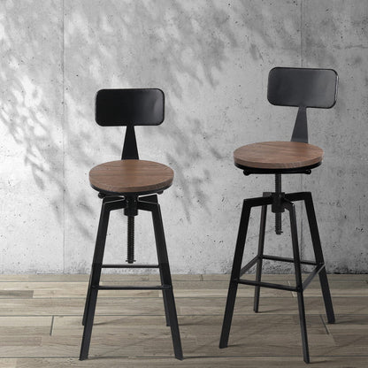 Zane Industrial Adjustable Bar Stool w/backrest Elm Wood - Barstool Express
