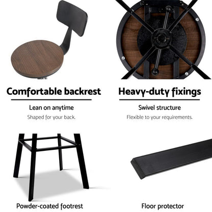 Zane Industrial Adjustable Bar Stool w/backrest Elm Wood - Barstool Express