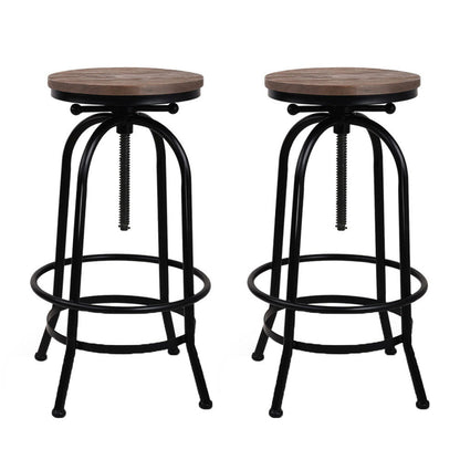 Zane Industrial Adjustable Bar Stools Elm Wood (Set of 2) - Barstool Express