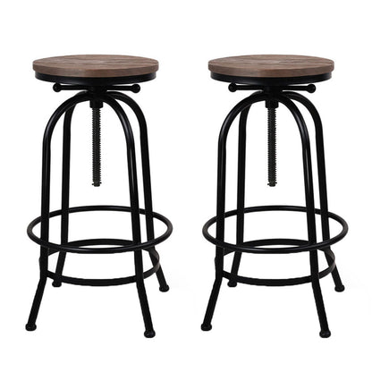 Zane Industrial Adjustable Bar Stools Elm Wood (Set of 2) - Barstool Express