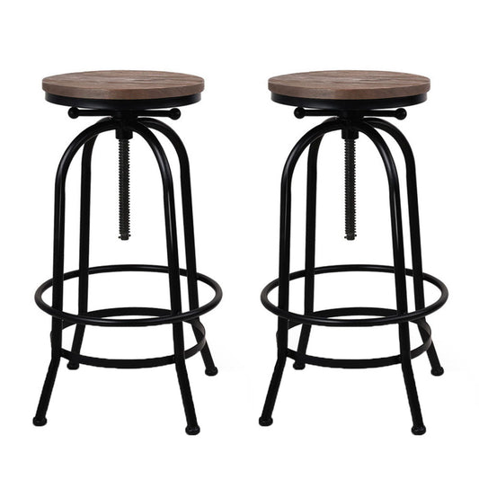 Zane Industrial Adjustable Bar Stools Elm Wood (Set of 2) - Barstool Express