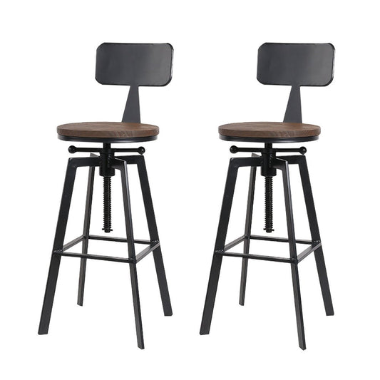 Zane Industrial Adjustable Bar Stools w/backrest Elm Wood (Set of 2) - Barstool Express