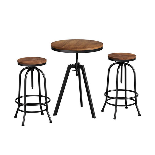 Zane Industrial Adjustable Bar Table and Stools Set Elm Wood (3 Piece) - Barstool Express