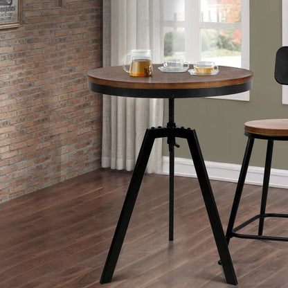 Zane Industrial Adjustable Round Dining Bar Table Elm Wood - Barstool Express