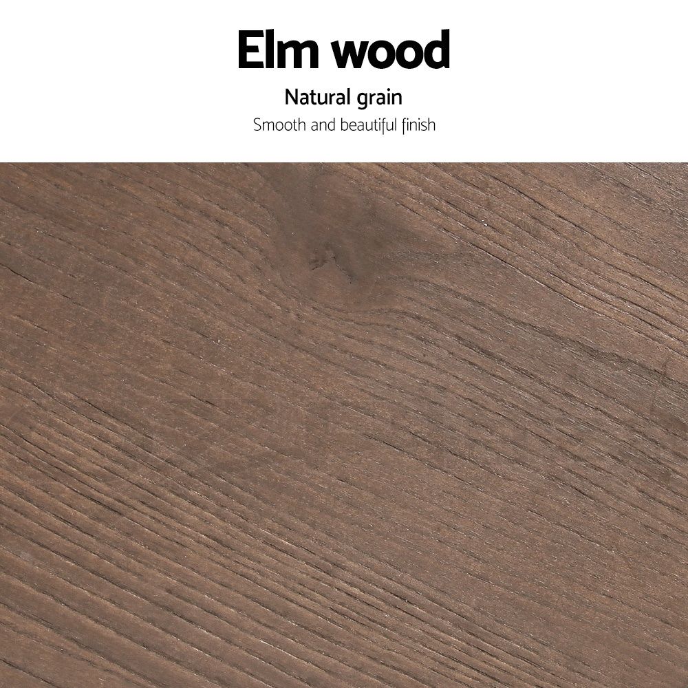 A close-up wood grain sample labeled 'Elm wood' with the text 'Natural grain' for the Zane industrial bar stool