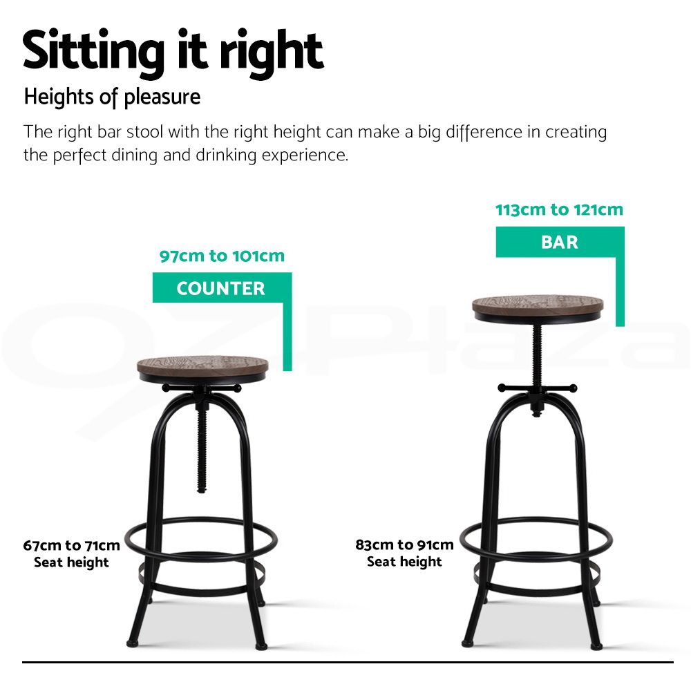 Informational graphic showing two bar stools with height labels: a counter-height stool labeled 97cm to 101cm and a bar-height stool labeled 113cm to 121cm. 
