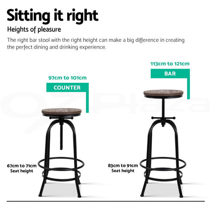 Informational graphic showing two bar stools with height labels: a counter-height stool labeled 97cm to 101cm and a bar-height stool labeled 113cm to 121cm. 