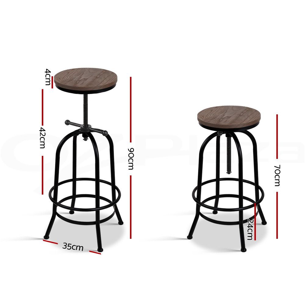 Two Zane industrial-style bar stools with red dimension lines and labels indicating height and width measurements on a white background.