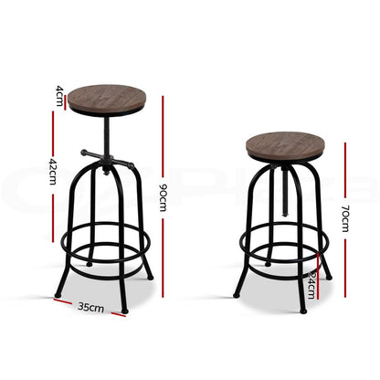 Two Zane industrial-style bar stools with red dimension lines and labels indicating height and width measurements on a white background.