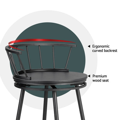 Black chair with ergonomic curved backrest and premium wood seat on a white background