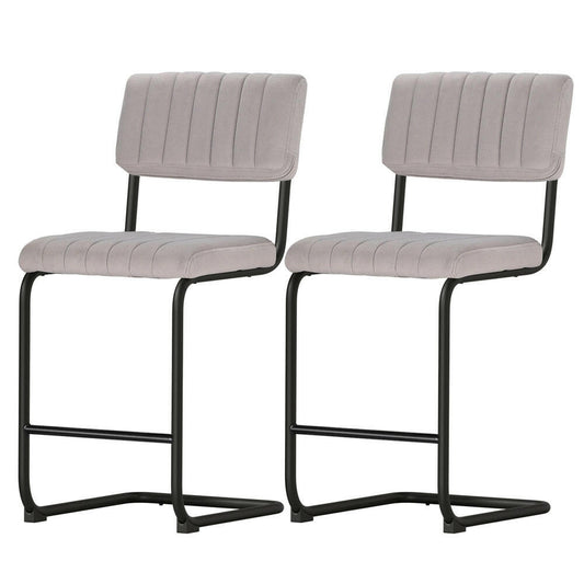 2x Bar Stools Velvet Chairs Grey.