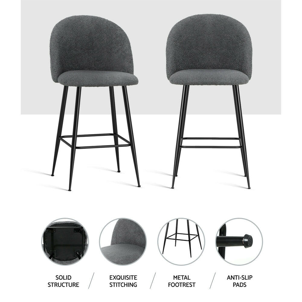 2x Bar Stools Kitchen Counter Barstools Sherpa Metal Chairs.