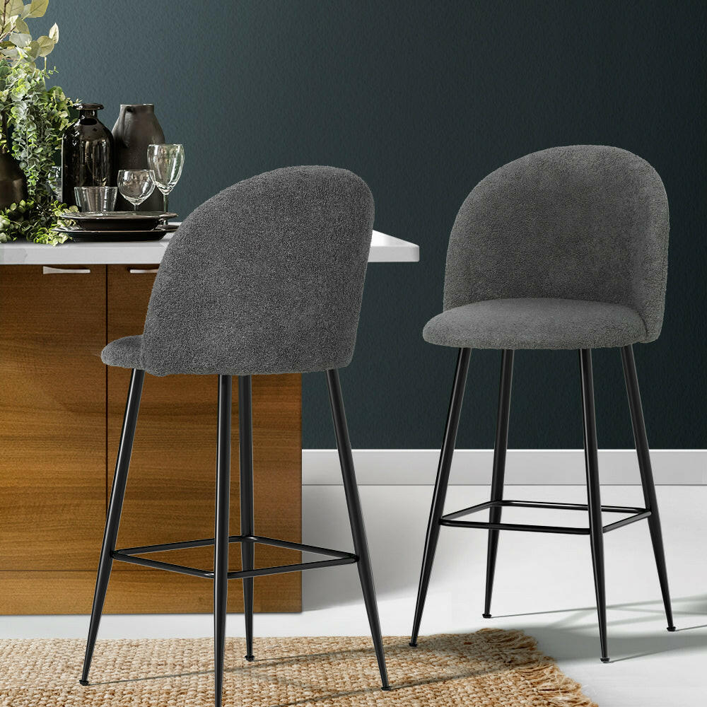 2x Bar Stools Kitchen Counter Barstools Sherpa Metal Chairs.
