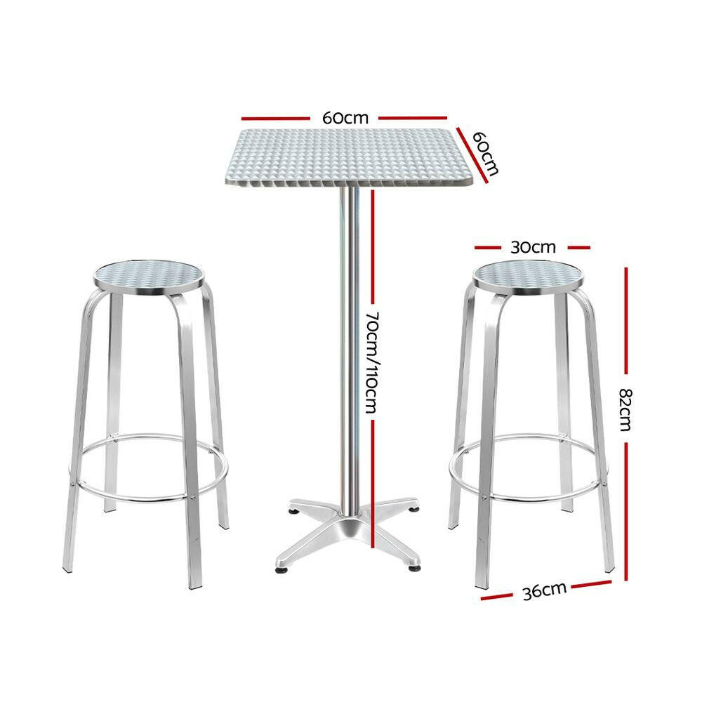 Oasis 3-Piece Outdoor Bar Set Bistro Table Stools Adjustable Square Cafe.