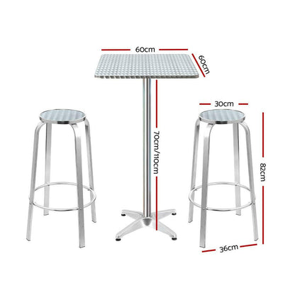 Oasis 3-Piece Outdoor Bar Set Bistro Table Stools Adjustable Square Cafe.