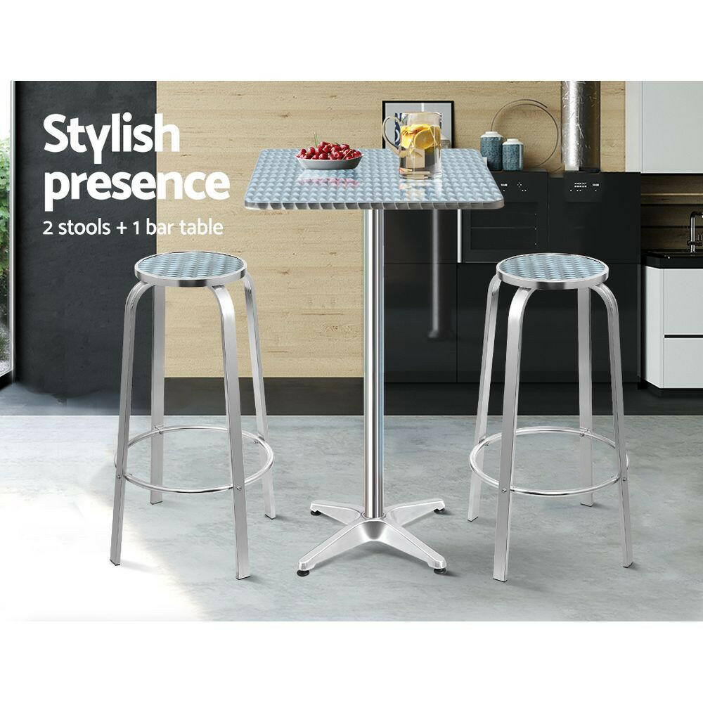Oasis 3-Piece Outdoor Bar Set Bistro Table Stools Adjustable Square Cafe.