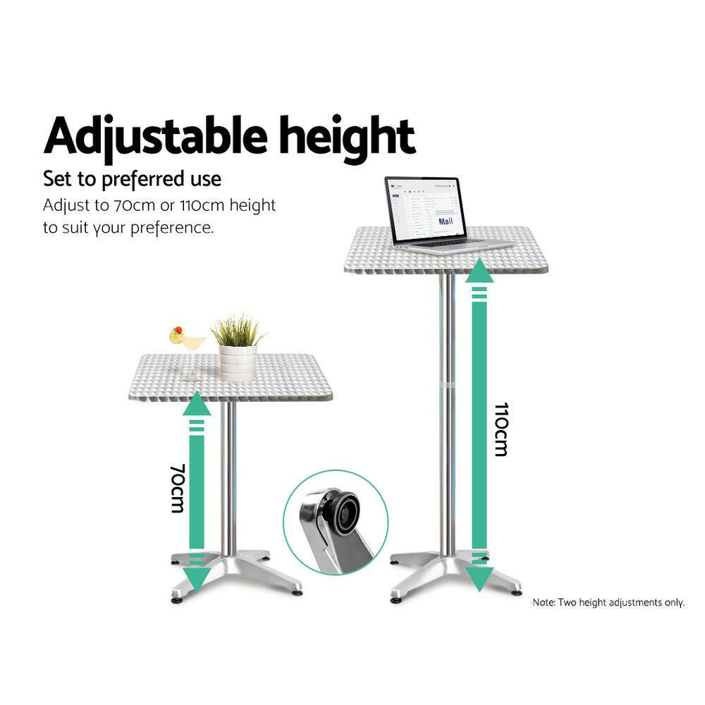 Oasis 3-Piece Outdoor Bar Set Bistro Table Stools Adjustable Square Cafe.