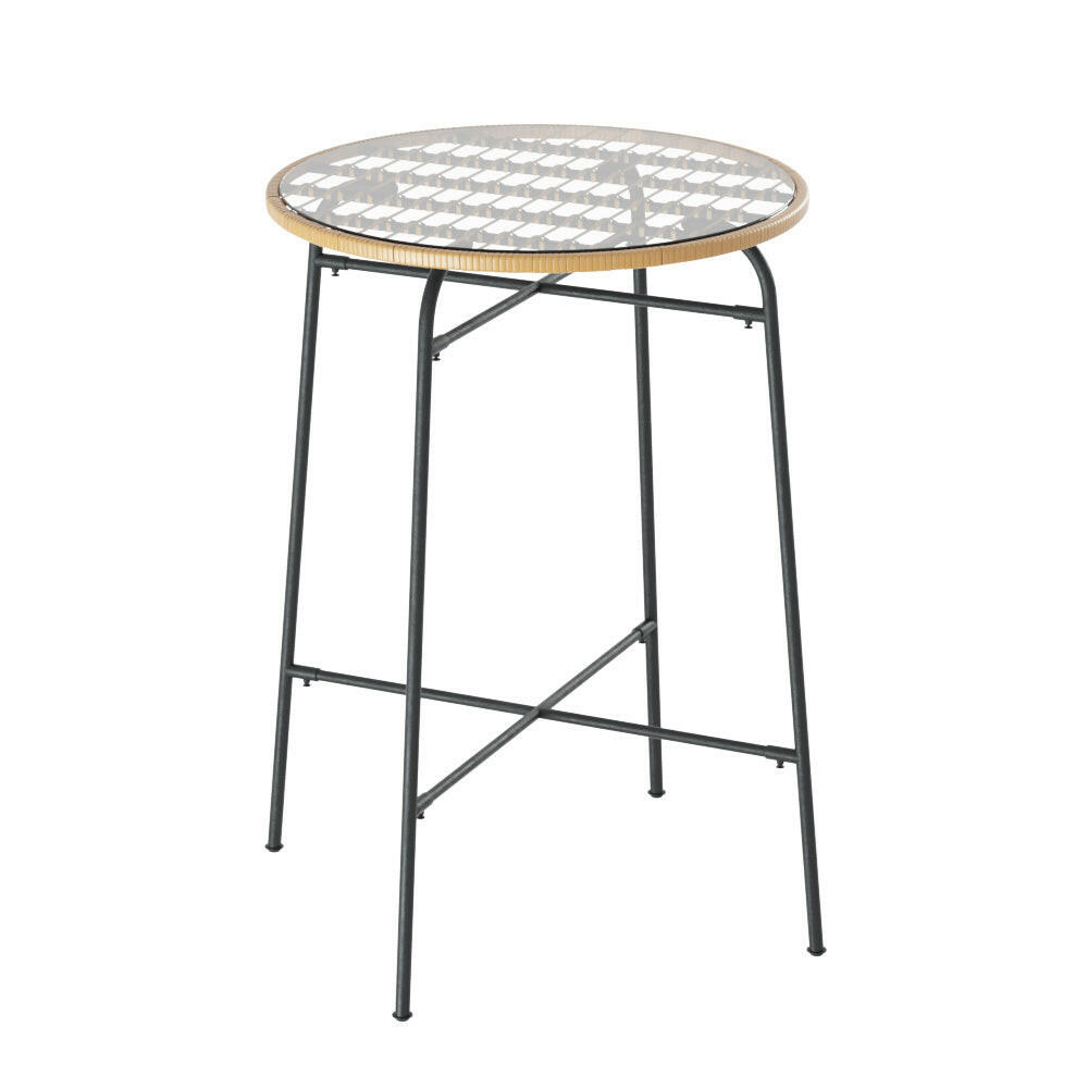Oasis Outdoor Bar Table Wicker Dining Bistro Patio Balcony Glass Table Steel.