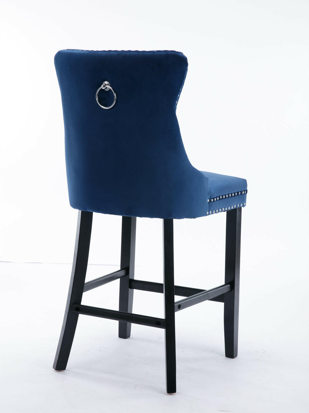 2X Velvet Bar Stools with Studs Trim Wooden Legs Tufted Dining Chairs Kitchen.