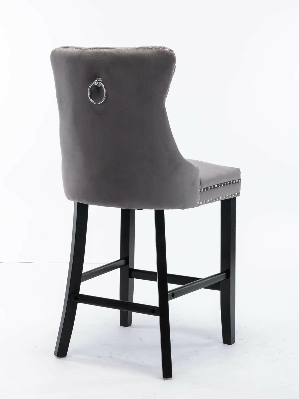 2X Velvet Bar Stools with Studs Trim Wooden Legs Tufted Dining Chairs Kitchen.
