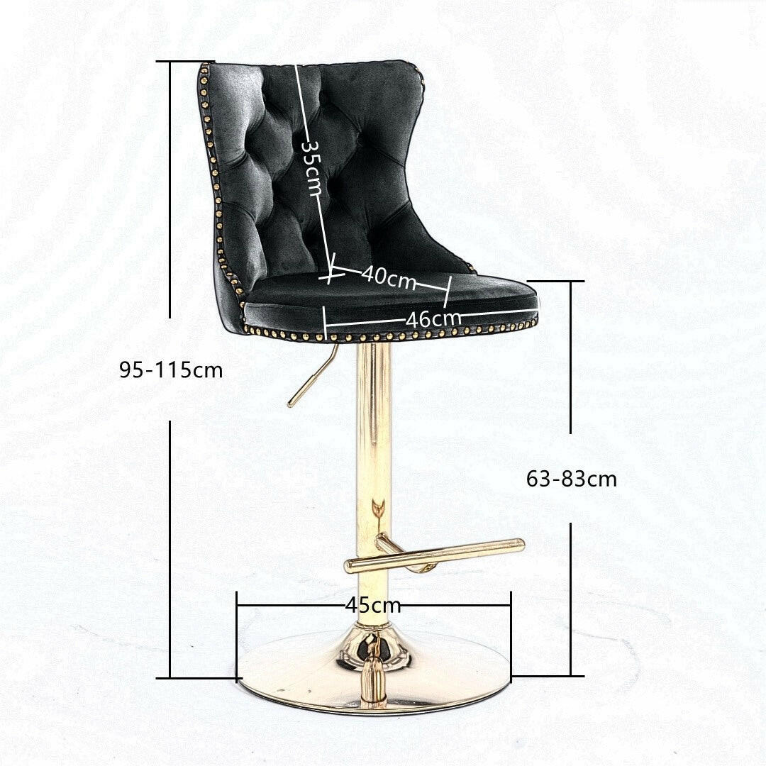 2x Height Adjustable Swivel Bar Stool Velvet Studs Barstool with Footrest and Golden Base- Beige.