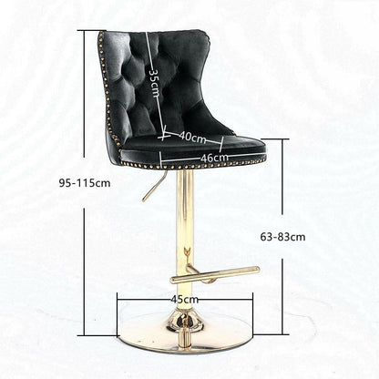 2x Height Adjustable Swivel Bar Stool Velvet Studs Barstool with Footrest and Golden Base- Beige.