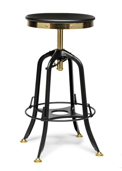 Industrial Wooden Height Adjustable Swivel Bar Stool - Gold Black.