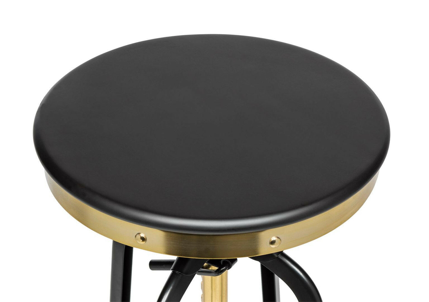 Industrial Wooden Height Adjustable Swivel Bar Stool - Gold Black.