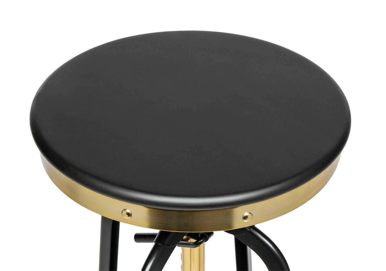 Industrial Wooden Height Adjustable Swivel Bar Stool - Gold Black.