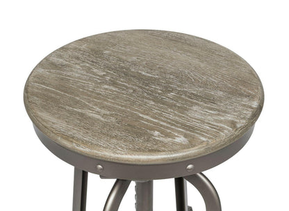 Industrial Height Adjustable Swivel Bar Stool with Oak Wood Top - Grey Finish.