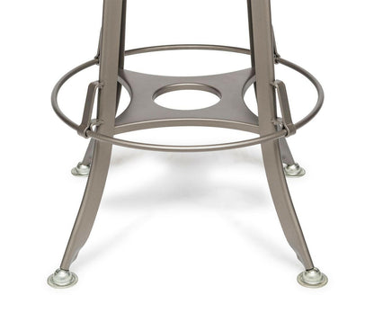 Industrial Height Adjustable Swivel Bar Stool with Oak Wood Top - Grey Finish.