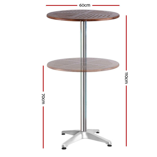 Aluminium Adjustable Round Bar Table – Wood Finish - Barstool Express