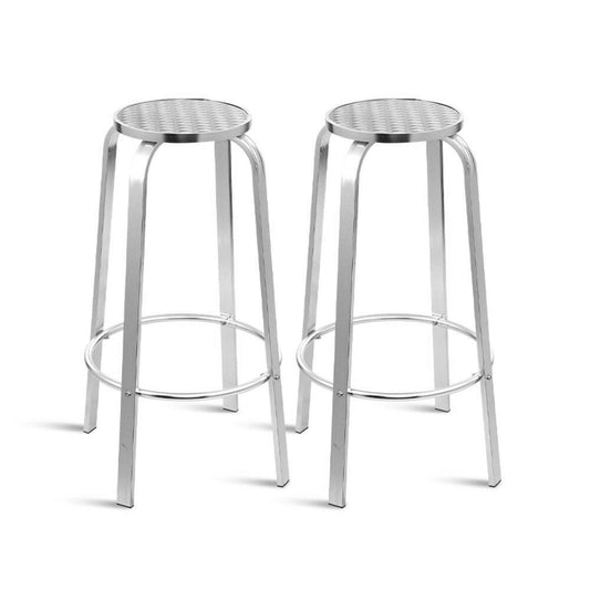 Aluminium Bar Stools Indoor or Outdoor Use 82cm Silver (Set of 2) - Barstool Express