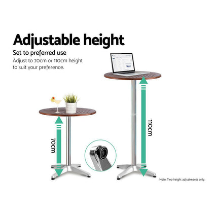 Aluminium Bistro Bar Set – Round Table with Wood Finish (3 Piece) - Barstool Express
