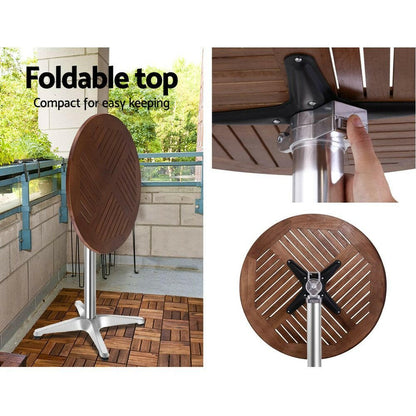 Aluminium Bistro Bar Set – Round Table with Wood Finish (3 Piece) - Barstool Express