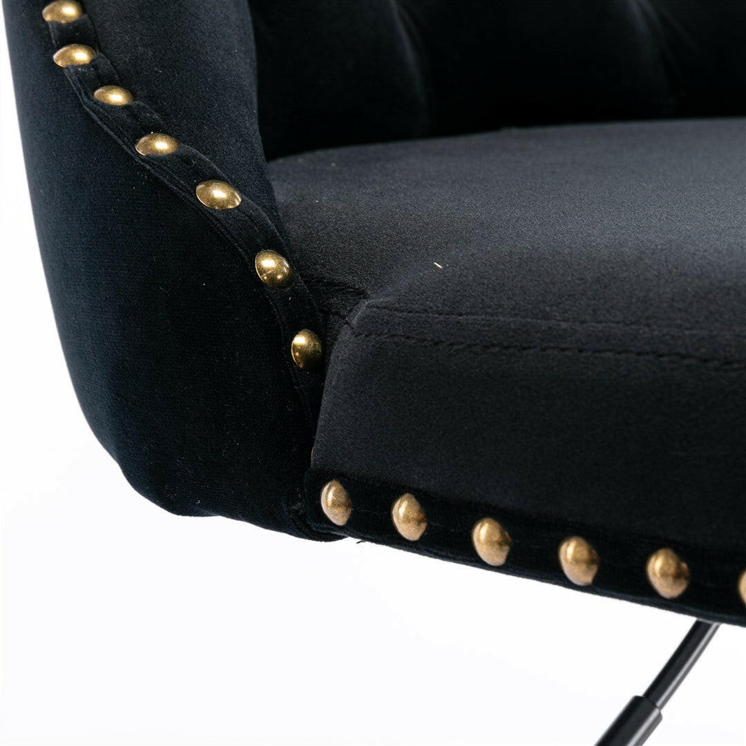 Luxe Velvet Stud Adjustable Bar Stools Black (Set of 2) - Barstool Express