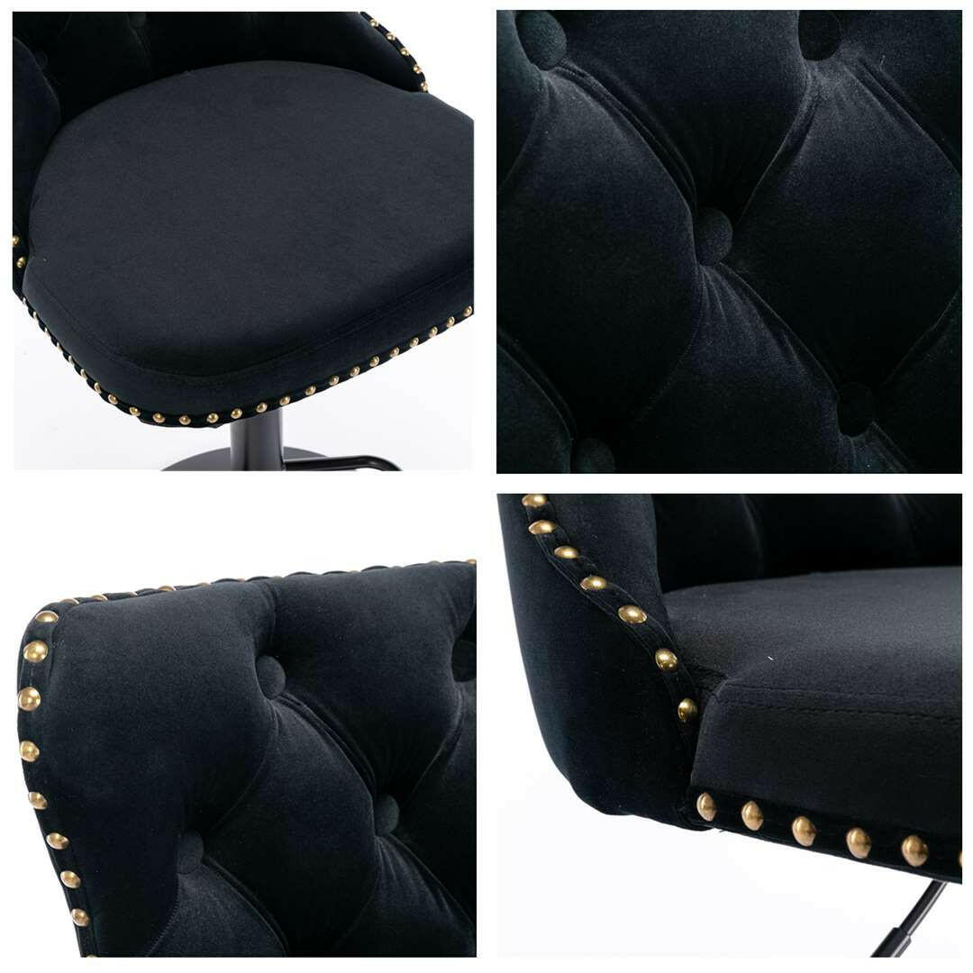 Luxe Velvet Stud Adjustable Bar Stools Black (Set of 2) - Barstool Express