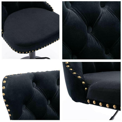 Luxe Velvet Stud Adjustable Bar Stools Black (Set of 2) - Barstool Express