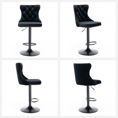 Luxe Velvet Stud Adjustable Bar Stools Black (Set of 2) - Barstool Express
