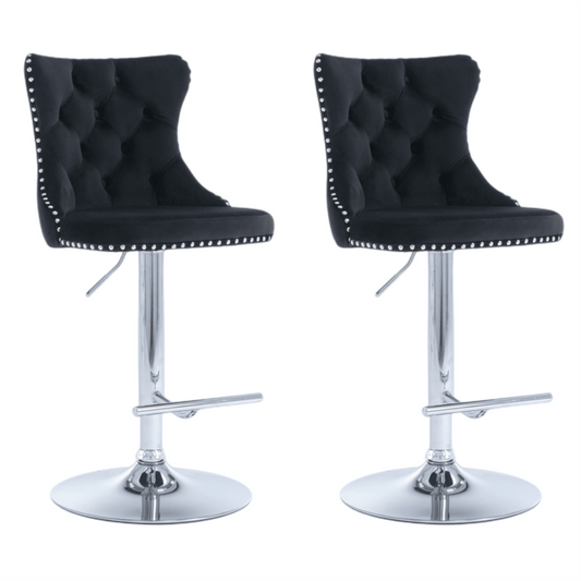 Luxe Velvet Stud Adjustable Bar Stools Chrome & Black (Set of 2) - Barstool Express