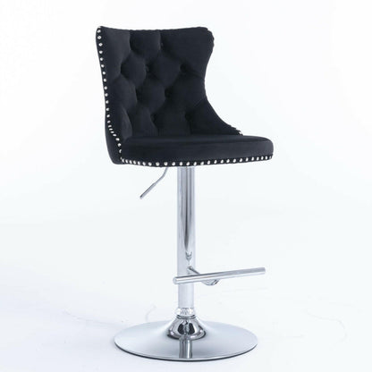 Luxe Velvet Stud Adjustable Bar Stools Chrome & Black (Set of 2) - Barstool Express
