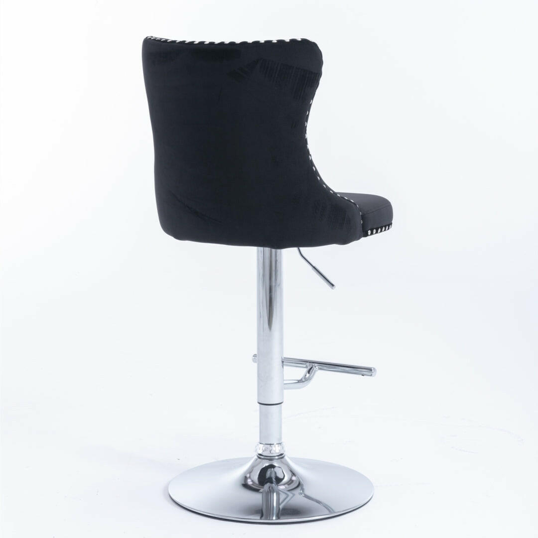 Luxe Velvet Stud Adjustable Bar Stools Chrome & Black (Set of 2) - Barstool Express