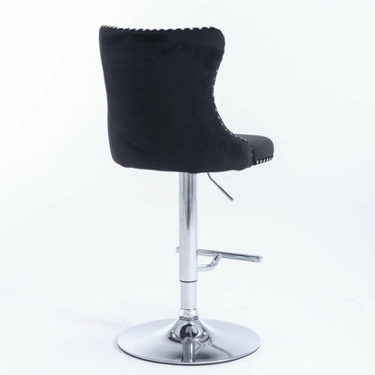 Luxe Velvet Stud Adjustable Bar Stools Chrome & Black (Set of 2) - Barstool Express