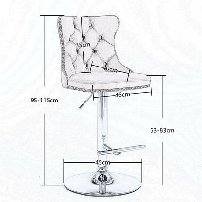 Luxe Velvet Stud Adjustable Bar Stools Chrome & Black (Set of 2) - Barstool Express